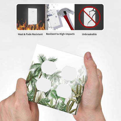 Palm Tree Banana Leaf Green Rainforest Natural Landscape Outlet Covers 2 Gang Double Duplex Decorative Light Switch Covers Electrical Wallplates Socket Faceplate for Bed Room Living Room Decor