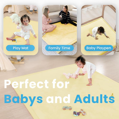 1.3" Thick Baby Play Mat,Ultra Soft Elasti-Foam 50×50 Playpen Mat for Tummy Time,Water-Repellent Coral Fleece Nursery Rug for Infants,Toddlers,Kids,Non-Slip Safe for Crawling(Vanilla)