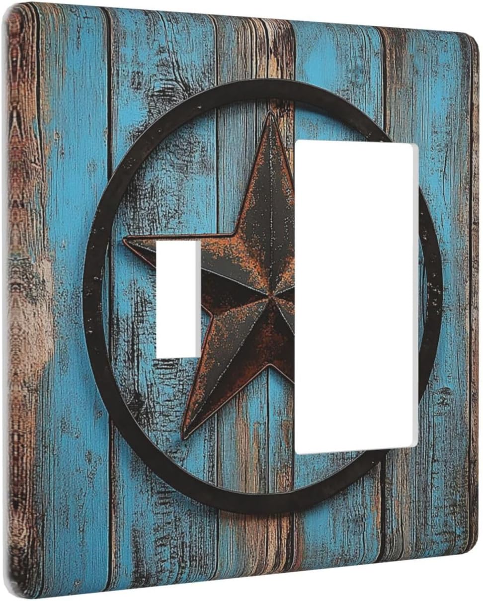 Outlet Covers Rustic Wood Country Barn Texas Star On Teal 1 Toggle 1 Rocker Combination Decorative