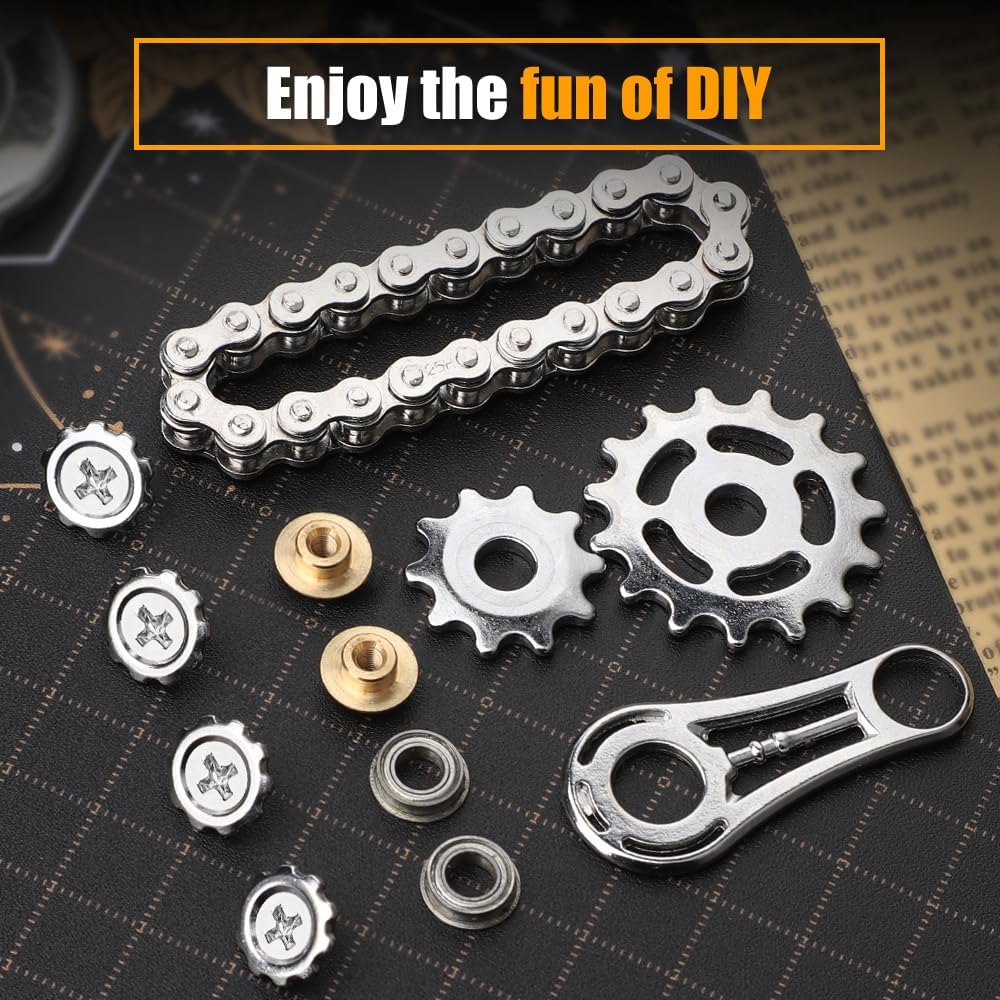 Cool Sprockets Fidget Chain, Assemble Fidget Spinner Ring Toys for Kids Adults, Metal Fidgeting