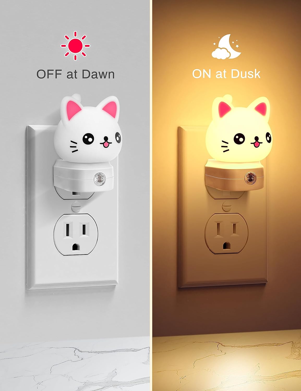 Cat Night Lights Plug Into Wall [2 Pack], Cute Night Light for Kids, 8-Color RGB LED Night Light, Nightlight with Dusk to Dawn Sensor for Kids Room, Bathroom, Bedroom Décor, Children Gift