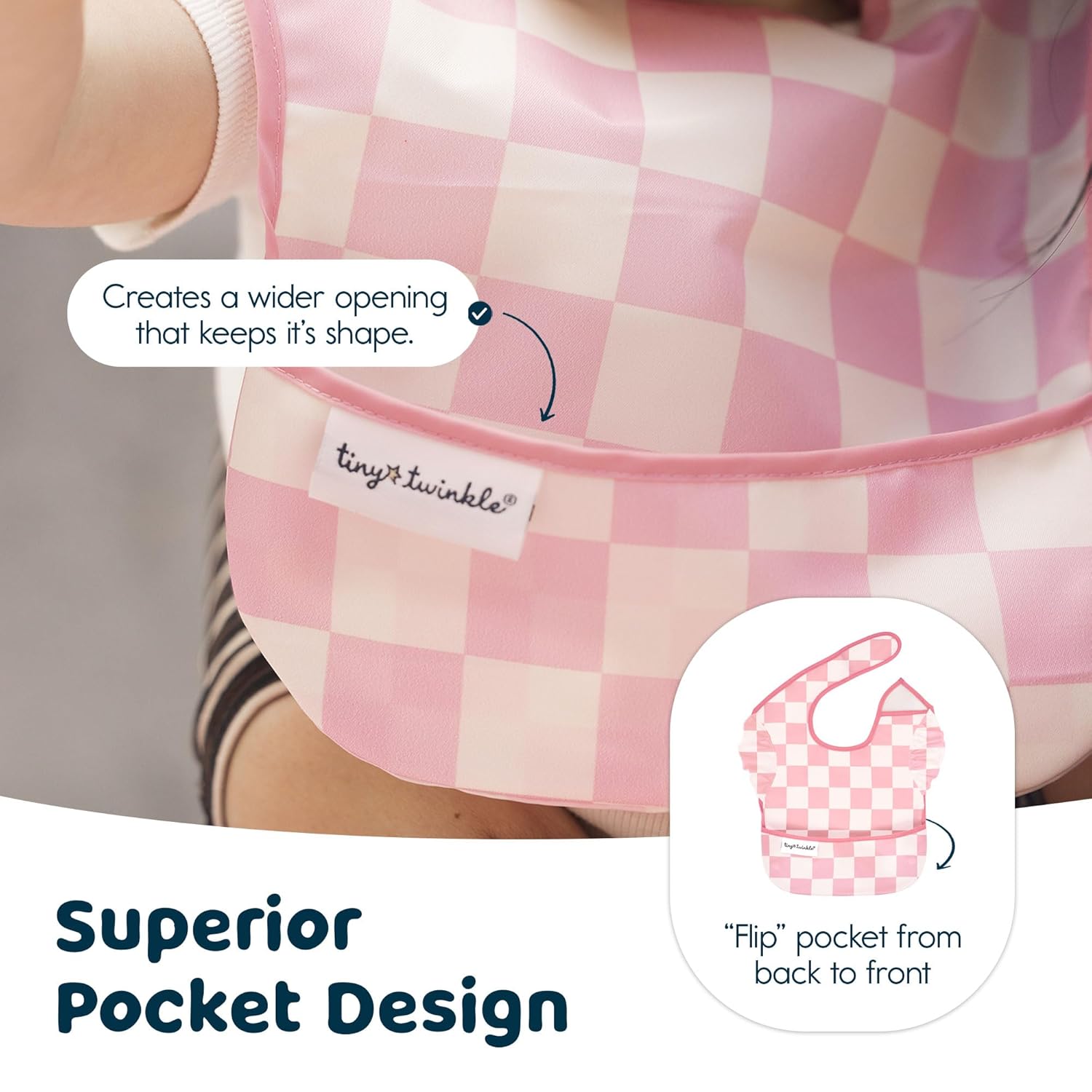 Tiny Twinkle Mess Proof Baby Bibs for Eating - Waterproof, Wipeable Bibs - Toddler Bibs - Travel