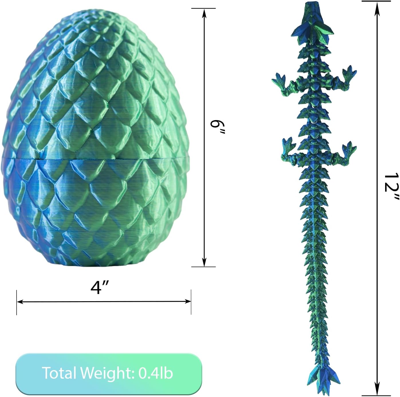 Dragon Egg, Easter Egg with Pet Dragon, 3D Printed Dragon, Crystal Dragon Fidget Toy, Articulated Dragon Eggs Fidget Toy Surprise for Adults