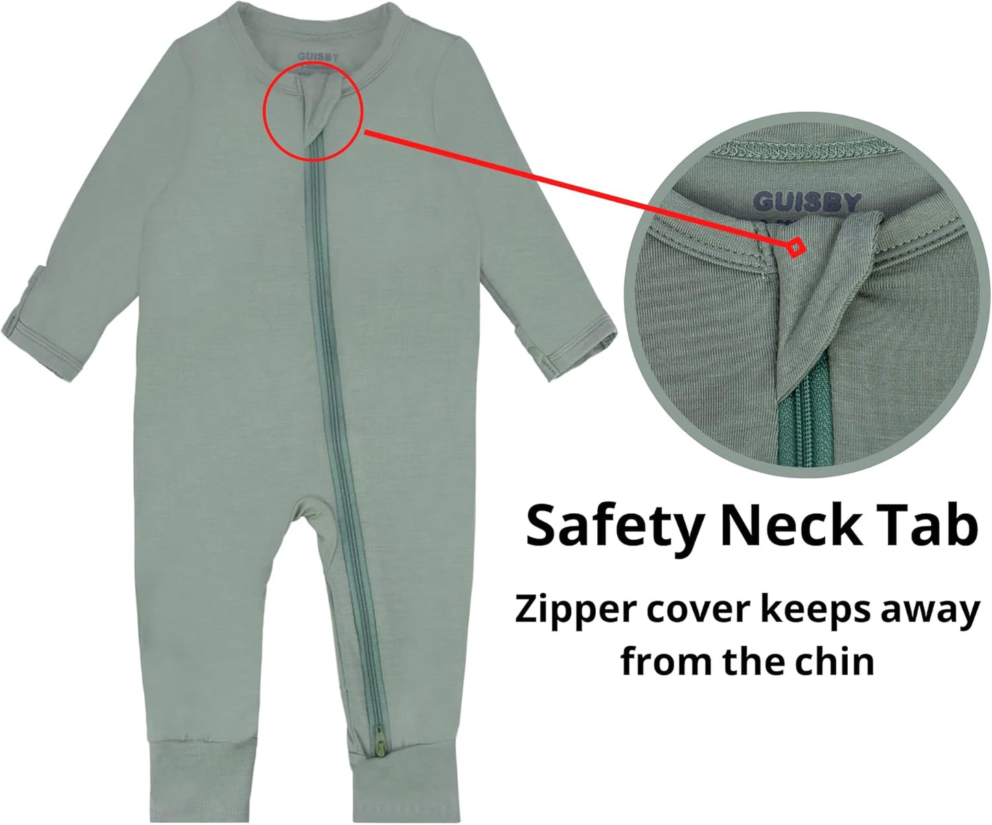 GUISBY Baby Pajamas with Mitten Cuffs - 3Pcs Girls Boys 2 Way Zipper Long Sleeve Rayon Sleepers