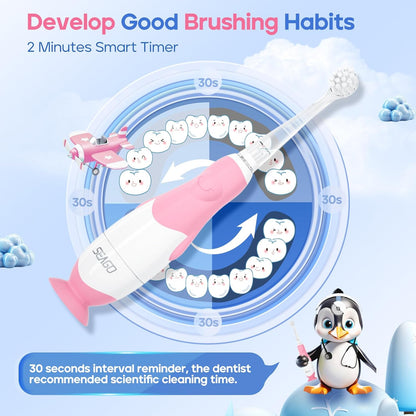 SEAGO Toddler Electric Toothbrushes for Baby Ages 0-3 Years, Baby Toothbrush with Smart Timer and
