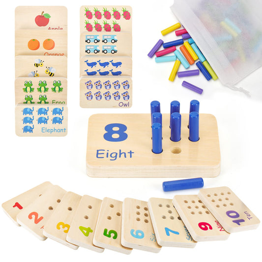 ISMETACU Wooden Montessori Number Blocks for Kids, Counting Peg Board for Kids Age 3 4 5,Preschool
