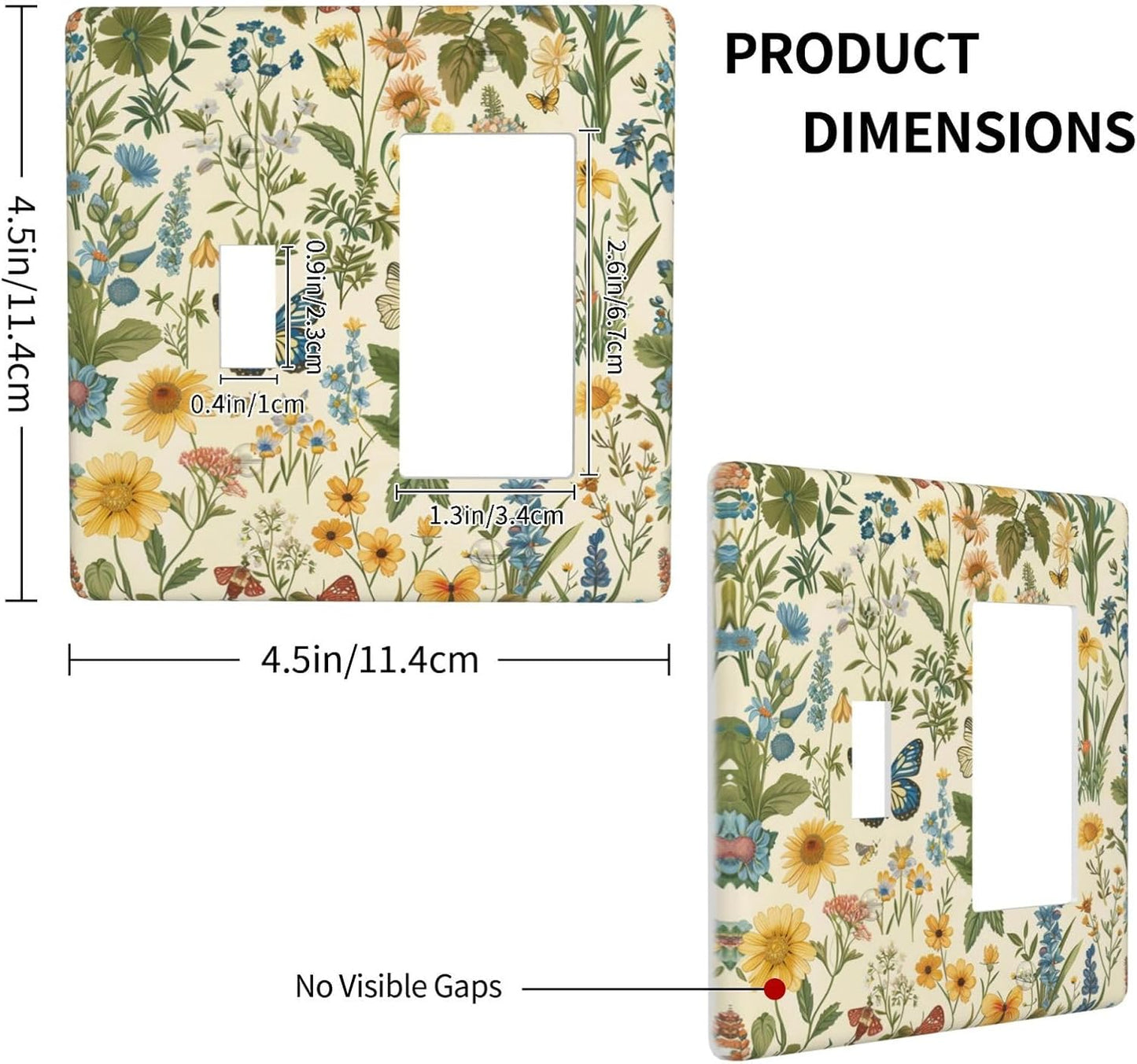 Decorative Outlet Covers Rustic Plant Garden Leaf Flower Butterfly 2 Gang 1 Gang Wall Plate Cover Single Toggle Rocker Combo Light Switch Cover Plate Face Plate for Bedroom Home Decor