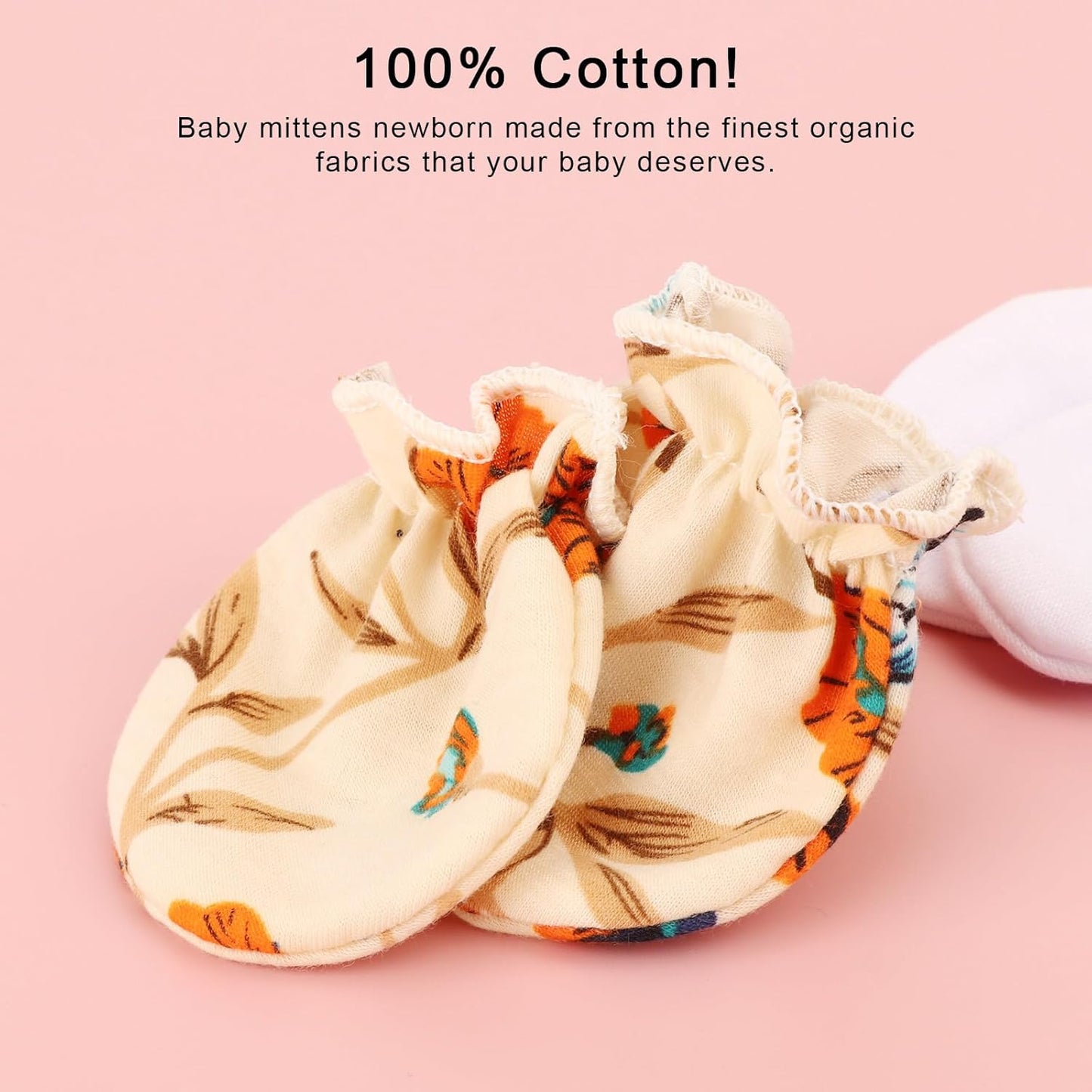 BQUBO Newborn Infant Toddler Mittens No Scratch Cotton Elastic Wrist Gloves Hypoallergenic for 0-6 Months Baby Boys Girls
