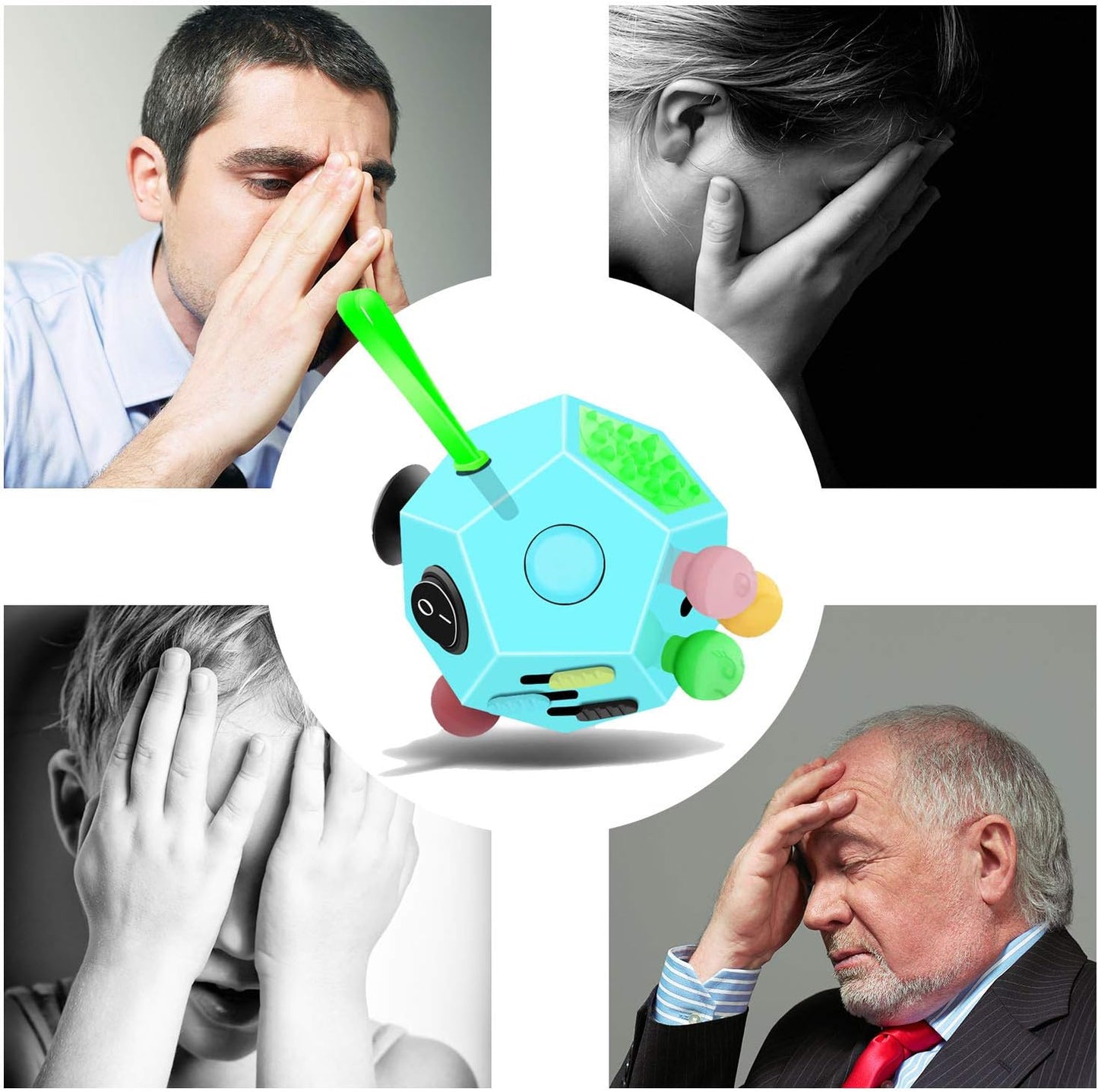 Fidget Dodecagon –12-Side Fidget Toys Cube Relieves Stress and Anxiety Anti Depression Cube for Children and Adults with ADHD ADD OCD Autism (B3 Blue Sky)