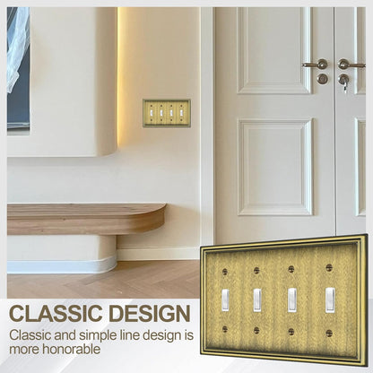 2 Pack Quad Toggle Light Switch Covers Plate, Antique Brass Metal Material Switch Plate Covers, 4 Gang Wall Plate for Light Switch - Classic Style