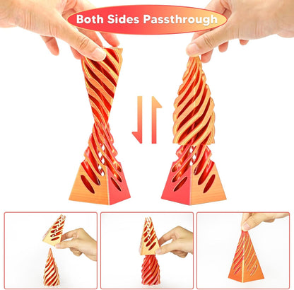 Impossible Pyramid Passthrough Sculpture, 3D Printed Spiral Cone Fidget Toys, Anxiety Relief Pass Through Pyramid Fidget Toy, Stress Relief Desk Toy Adults, Christmas, Birthday Gifts (Gold Red)