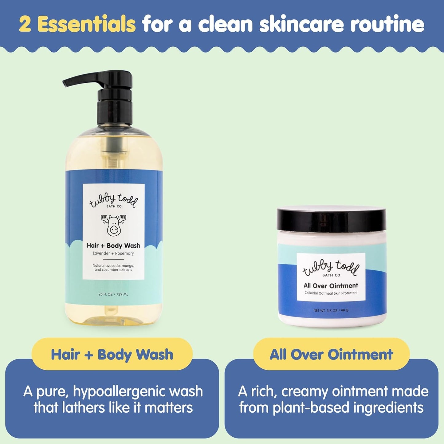 TUBBY TODD's Baby Body Wash & All Over Ointment Eczema Set - Gentle, Hypoallergenic Skincare for