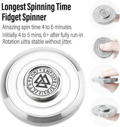 FREELOVE Metal Fidget Spinner, Viking Pirate Haptic Gyro, Heavy Stainless Steel Hand Spinning, Small Round Gear Fidget Block, Premium Bearing Silent Long Spinning for Adults Anxiety Cool, Silver