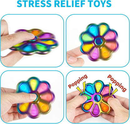 Metal Fidget Spinner, Push Popping Bubble Fidgets Sensory Toys, Party Favors for Kids 3-12, Toy for Adult Anxiety Relief, Gifts for Autistic Boys (Flower)