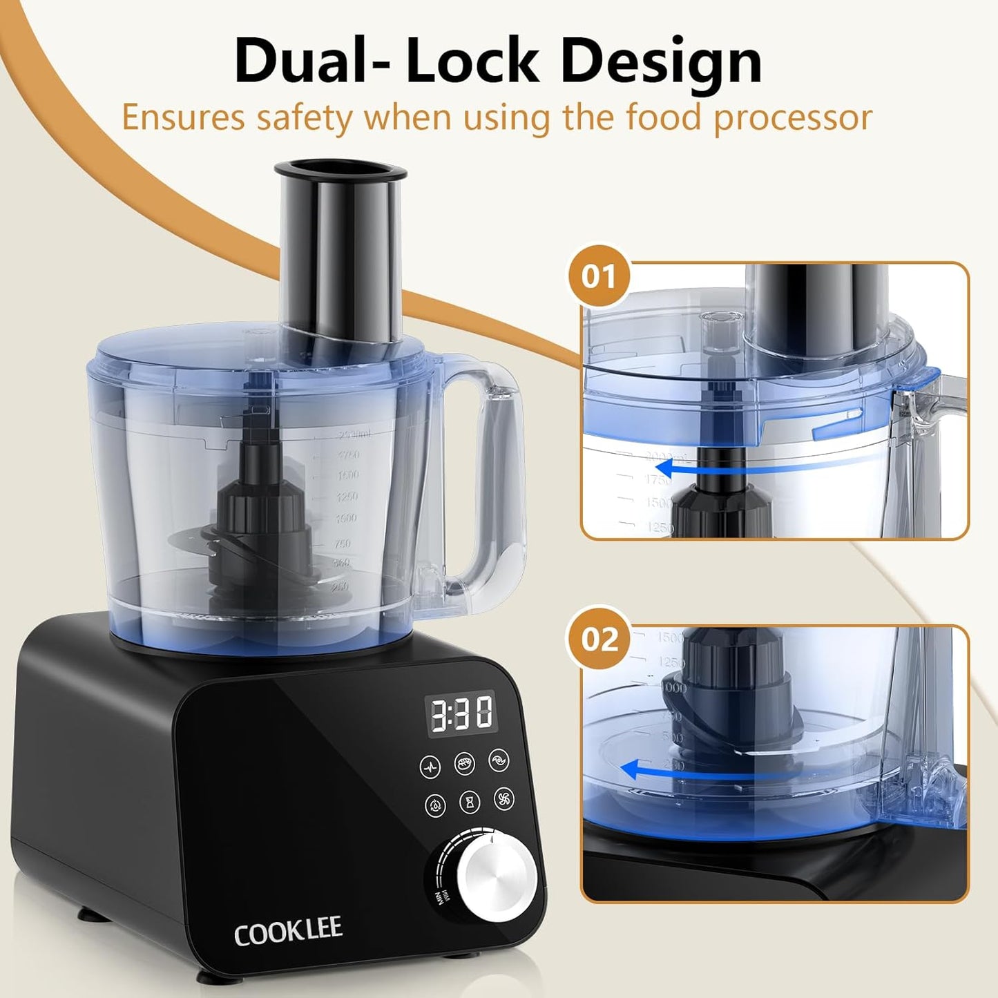COOKLEE Food Processor, 600 Watts, 6 Functions Electric Food Chopper for Chopping, Mincing, Dicing