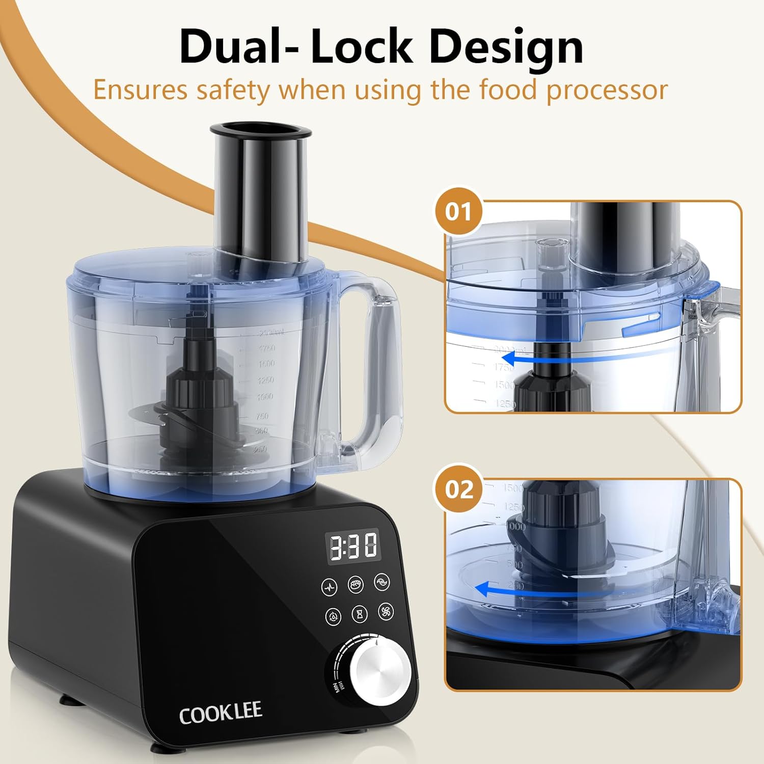 COOKLEE Food Processor, 600 Watts, 6 Functions Electric Food Chopper for Chopping, Mincing, Dicing
