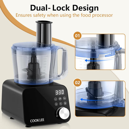 COOKLEE Food Processor, 600 Watts, 6 Functions Electric Food Chopper for Chopping, Mincing, Dicing