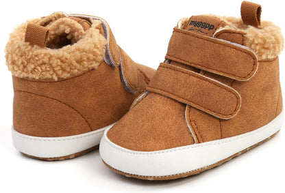 SOFMUO Baby Boys Girls High Top Ankle PU Leather Sneakers Soft Rubber Sole Infant Moccasins Newborn Oxford Loafers Anti-Slip Toddler Wedding Uniform Dress Shoes