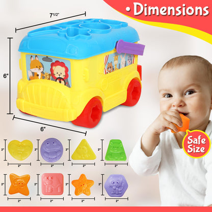 Playkidiz Bus Shape Sorter Toy - Kids Block Sorter with 16 Colorful Shapes - Sorting Toys for