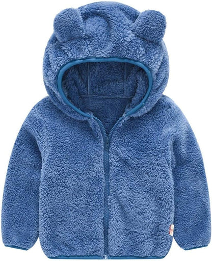 AIWUHE Toddler Boys Girls Hooded Jacket Fleece Hoodie Winter Warm Solid Color Teddy Coat Zip-up Bear Ear Sweater Fall Clothes