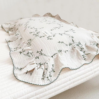 BuLuTu Muslin Toddler Pillowcase Boys Girls Shabby Chic Floral Design Pillow Cases 100% Cotton Gauze Pillow Covers with Envelope Closure,Soft Breathable,Vine Pattern,14"x20"