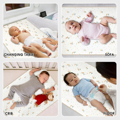 Vegan Leather Baby Changing Mat - Wipeable Portable Changing Pad, Foldable Travel Changing Mat for Baby, Newborns Toddlers Shower Gifts (Orange Floral,20"*28")