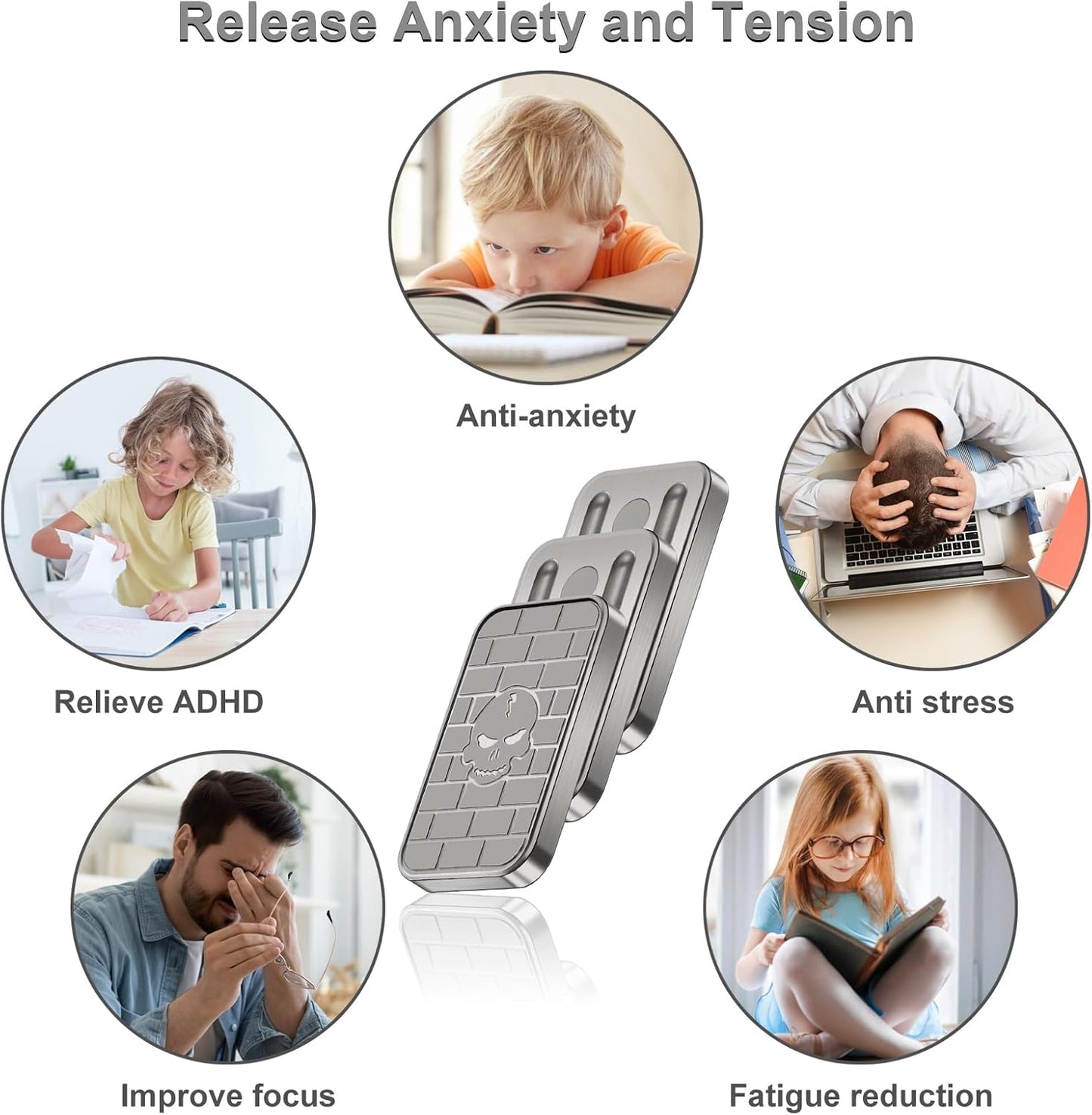 ATESSON Magnetic Fidget Slider,Metal Push Card Stress Relief Toy,Office Desk Adult Fidget Toys,Magnetic Fidget Toy for Autism ADHD Special Needs