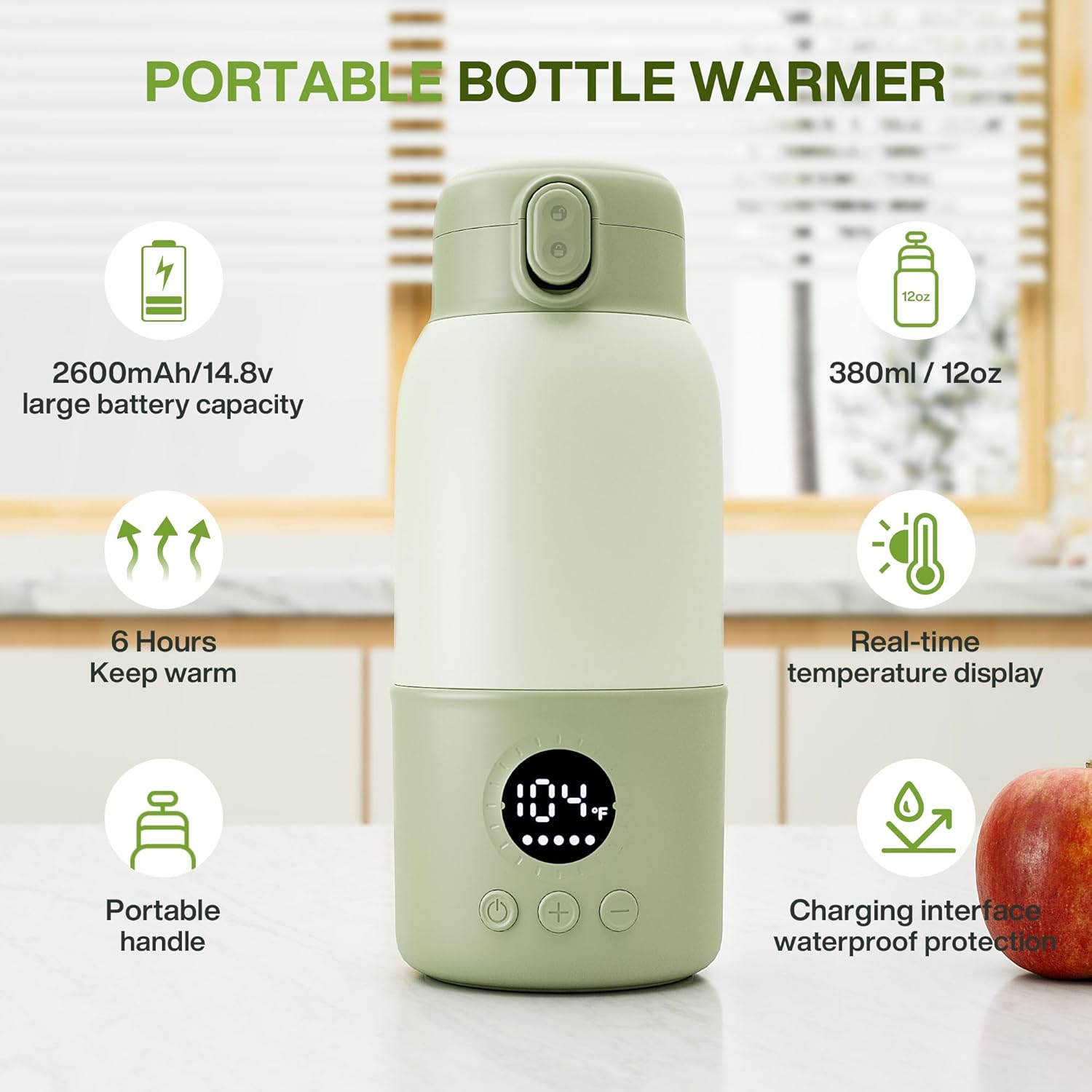Portable Bottle Warmer for Travel, 2-Min Fast Heating Baby Bottle Warmer,12.8oz Formula Container