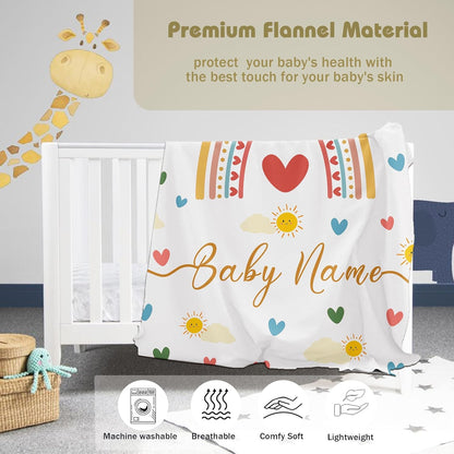 Personalized Baby Name Blanket for Girl Gifts for Baby Shower Christmas Birthday Custom Blanket with Boho Style Rainbow Customized Gifts for Newborn New Baby