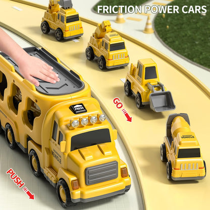 TEMI Construction Truck Boy Toys for 3-5 Year Old Toddlers - Toys for 3 4 5 6 7 Years Old Engineering Transport Vehicle Carrier Truck, Kids Excavator Crane Gifts Toys for Boys and Girls Aged 4-6