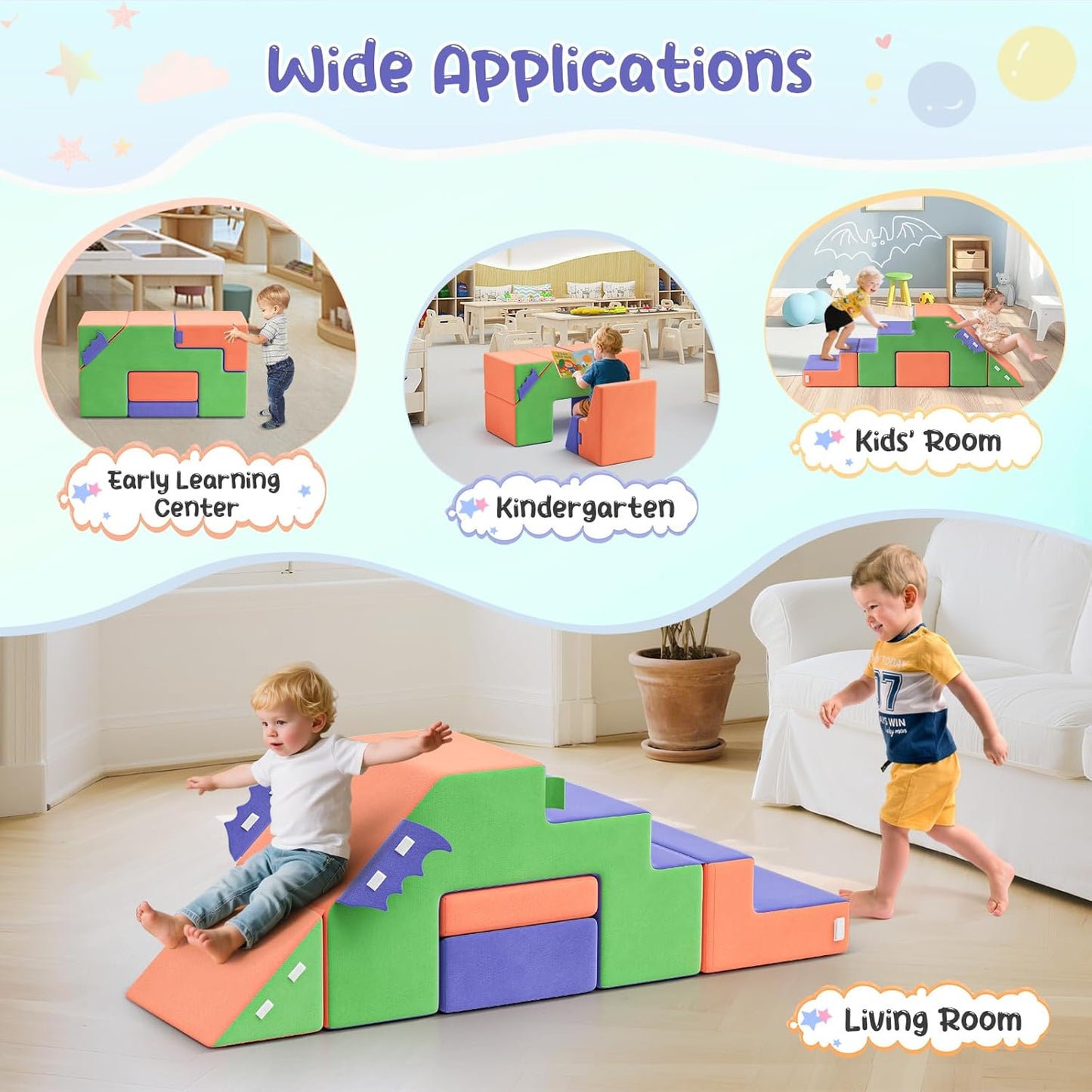 Lischwert Foam Climbing Blocks for Toddlers 1-3, Soft Play Set with Crawling Exploration Toys, Indoor Outdoor Infant Safe Blocks for Baby Gym Toddler Playground