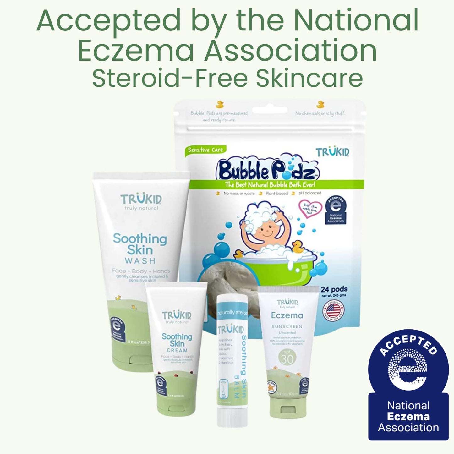 TruKid Natural Eczema Cream for Kids, Toddlers & Babies, NEA-Accepted for Eczema, Safe for