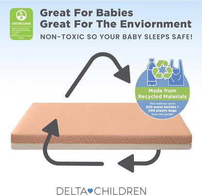 Delta Children Summer Breeze Mattress - Breathable Baby Crib & Toddler Mattress with Cloud Core - Machine Washable Cover - GREENGUARD Gold – Waterproof - Sustainably Sourced Core, Apricot/White