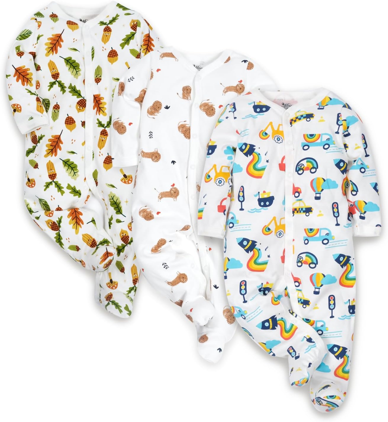Baby Boys Girls Cotton Footies Multi Pack Long Sleeve Baby Footed One-Piece Jumpsuit Multi Pack