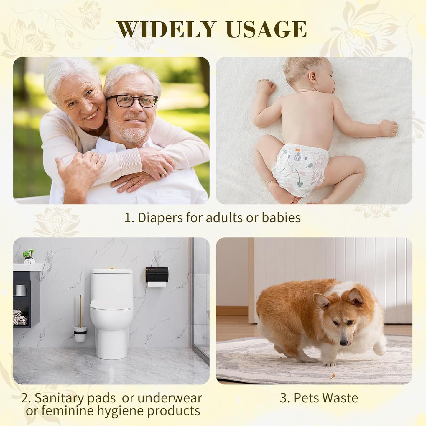 Large Adult Diaper Disposal Bags (18 x 23in), 96 Count, Lemon Scented, Waste Disposal for Elderly, Baby Dipaer Trash Bags, Sanitary Prouducts & Pet Waste Disposal, Yellow