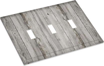 Decorative Switch Plates Farmhouse Rustic Grey Barn Door Wood 3 Gang Wall Plate Triple Toggle Light Switch Cover Faceplate Electrical Wall Panels for Bedroom Cabin Decor