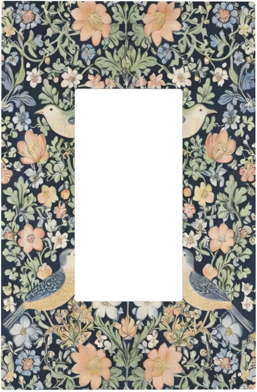 Decorative Outlet Covers Rustic Morris Birds Green Leaf Flower 1 Gang Single Decora GFCI Device Light Switch Covers Plate 1 Rocker Wall Plate Jumbo Faceplate for Country Bedroom Decor