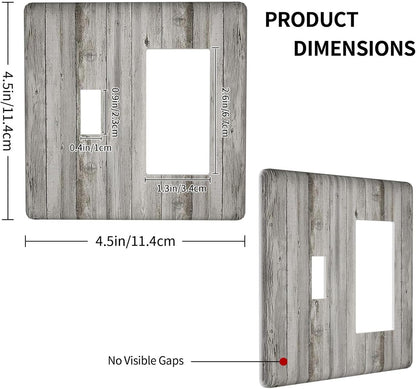 Outlet Covers Farmhouse Rustic Grey Barn Door Wood 1 Toggle 1 Rocker Combination Decorative Wall Plate Electrical Switch Plates Light Switch Cover Plate for Bedroom Cabin Decor