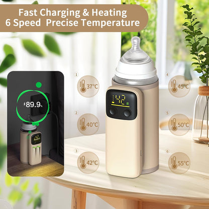 Portable Bottle Warmer, Travel-Friendly, Leak-Proof, Precise Temp-Control & LCD Display, Long
