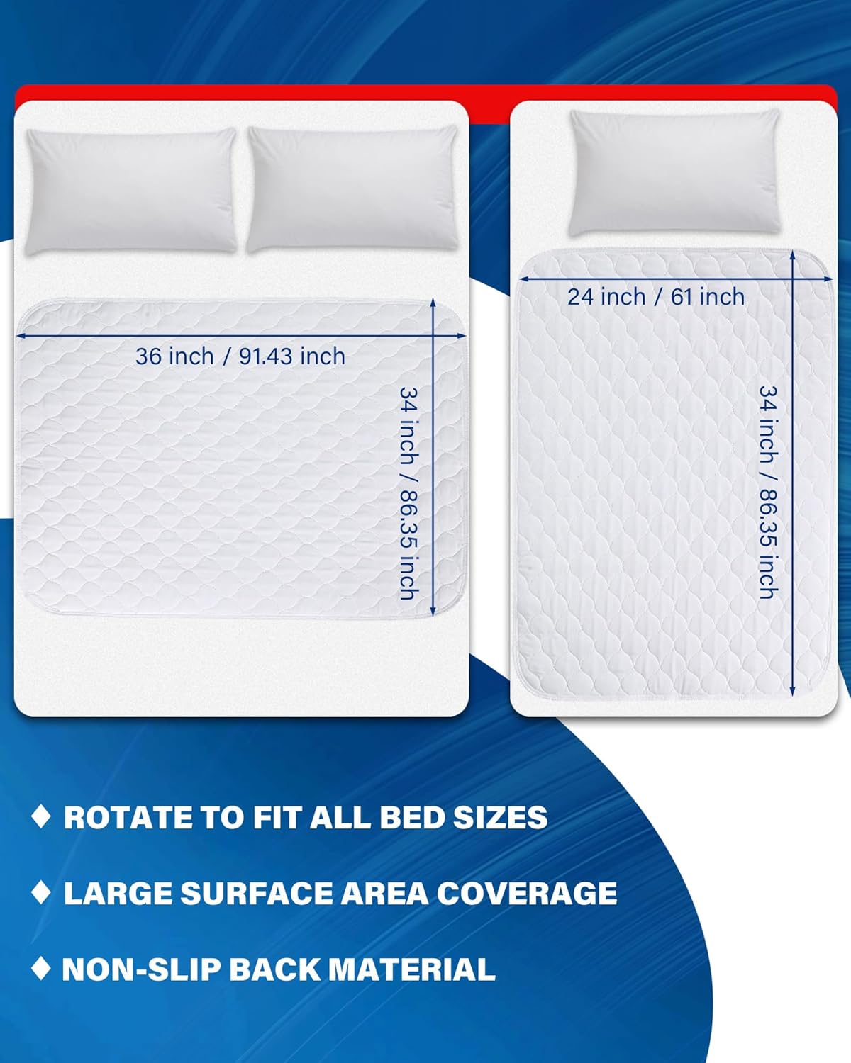 Washable Waterproof Incontinence Bed Pads - 34 x 36 Inch Reusable Underpad Sheet for Chair, Sofa