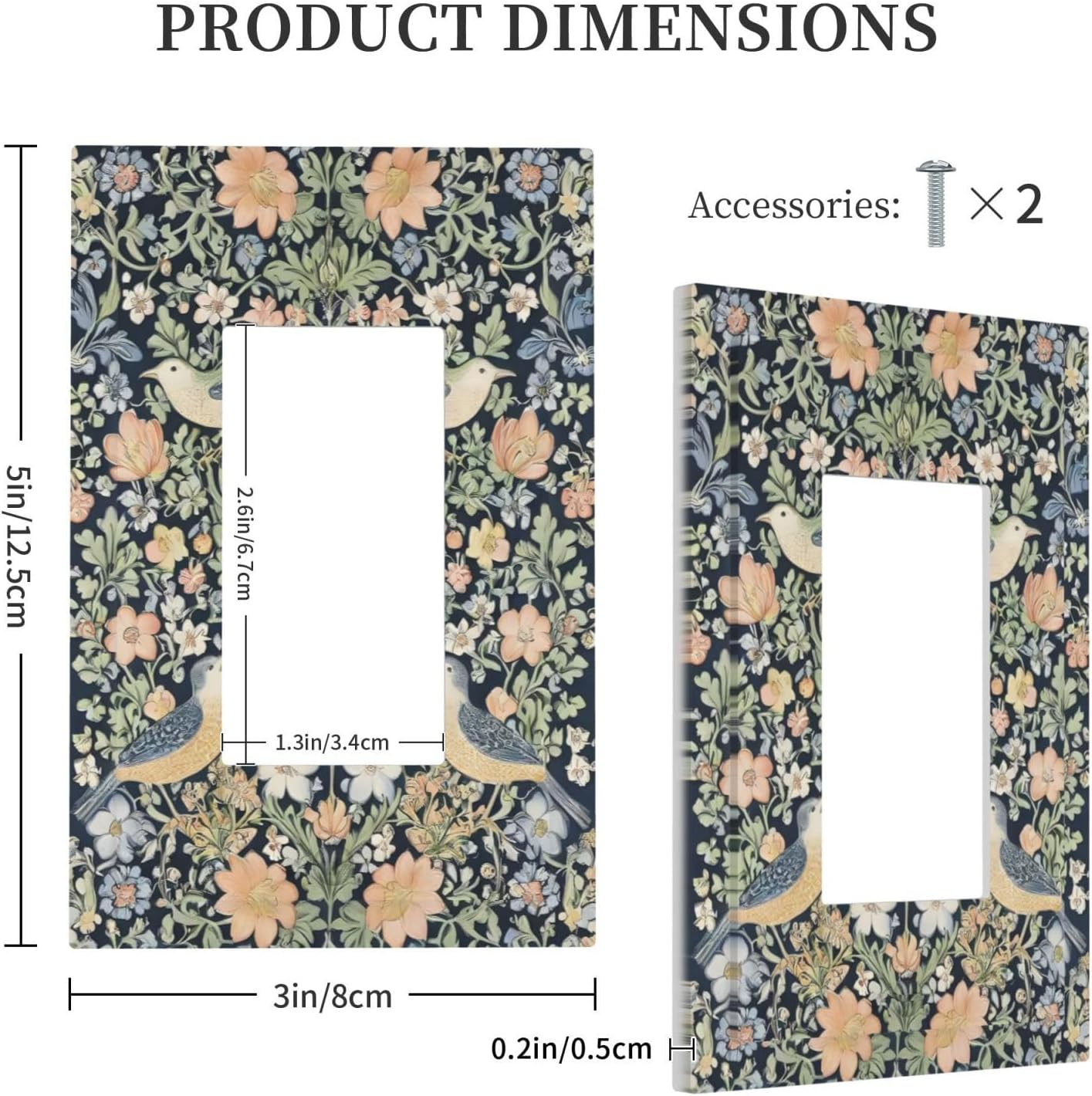 Decorative Outlet Covers Rustic Morris Birds Green Leaf Flower 1 Gang Single Decora GFCI Device Light Switch Covers Plate 1 Rocker Wall Plate Jumbo Faceplate for Country Bedroom Decor