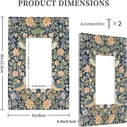Decorative Outlet Covers Rustic Morris Birds Green Leaf Flower 1 Gang Single Decora GFCI Device Light Switch Covers Plate 1 Rocker Wall Plate Jumbo Faceplate for Country Bedroom Decor