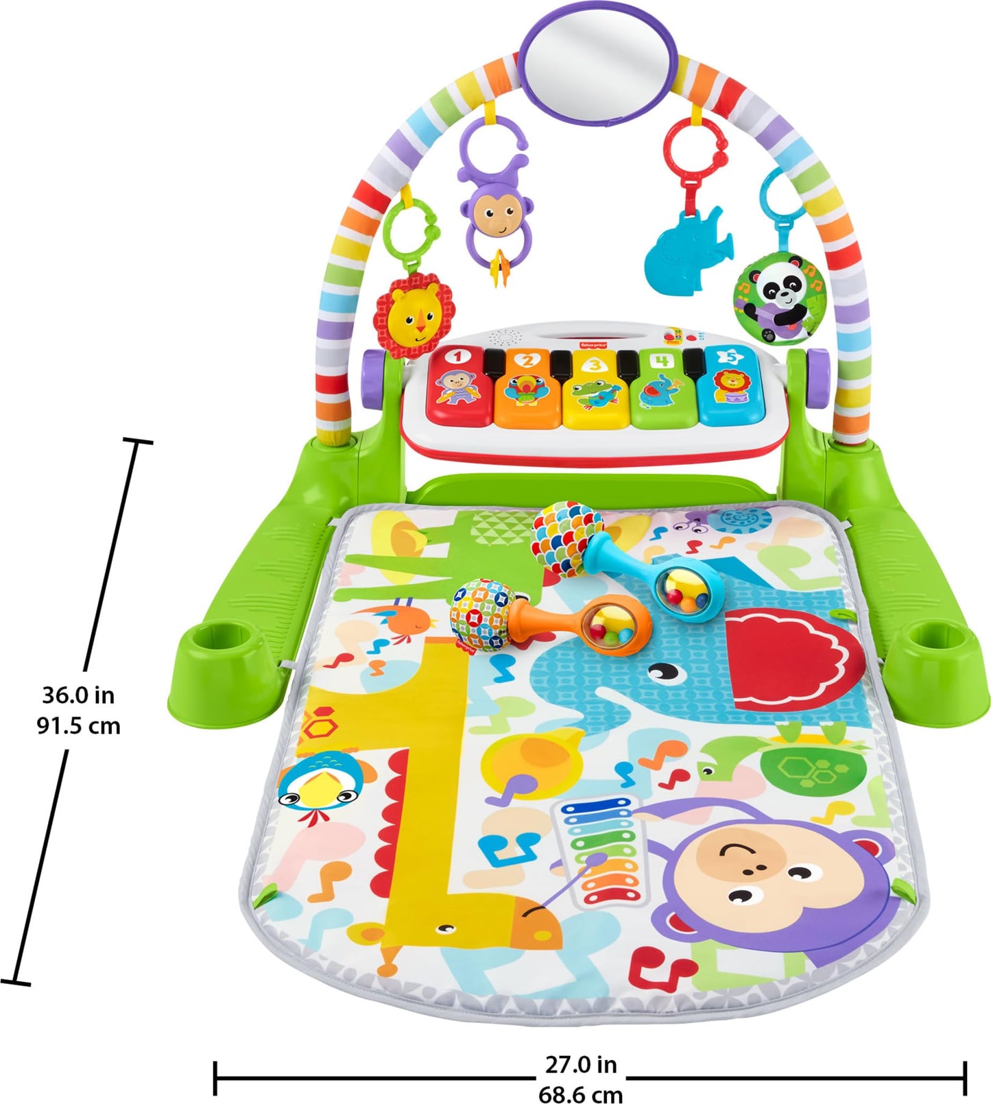 Fisher-Price Baby Playmat Deluxe Kick & Play Piano Gym for Learning & 2 Maracas Soft Rattles for