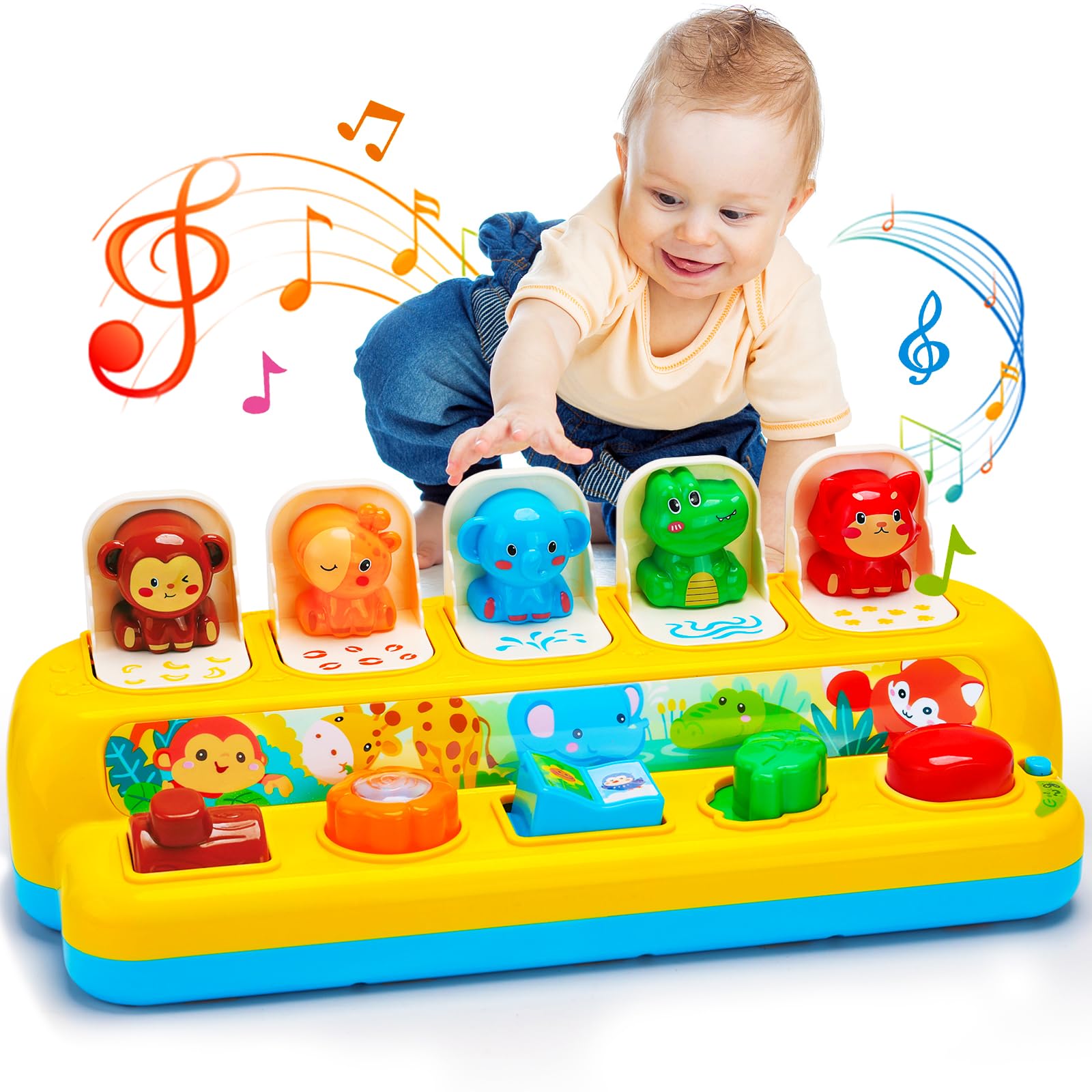 Baby Pop Up Toys with Music & Light Montessori Toys for 1 Year Old Boy Girl