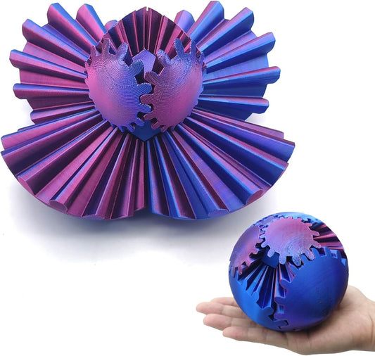 3D Printed Gear Ball Spin Ball, 4inch Large Gear Ball Fidget Toy, Gear Sphere Cube Puzzle, Gearball Fidget Desk Toy, Gearsphere Steampunk Whirling Wonder Fidget Stress Ball (Red Blue)