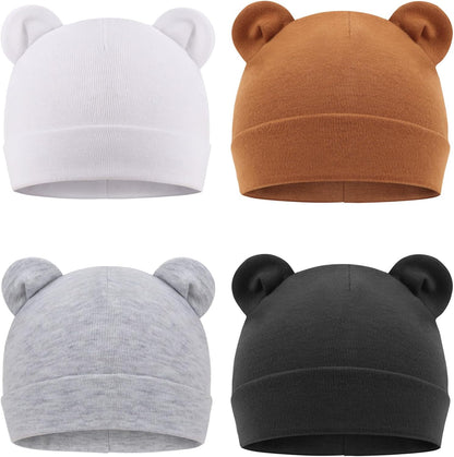 DRESHOW BQUBO 4 Pieces Baby Beanie Newborn Toddler Soft Cute Knit Hat Hospital Hats for Baby Boys Infant Cap Beanies