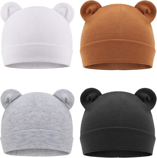 DRESHOW BQUBO 4 Pieces Baby Beanie Newborn Toddler Soft Cute Knit Hat Hospital Hats for Baby Boys Infant Cap Beanies