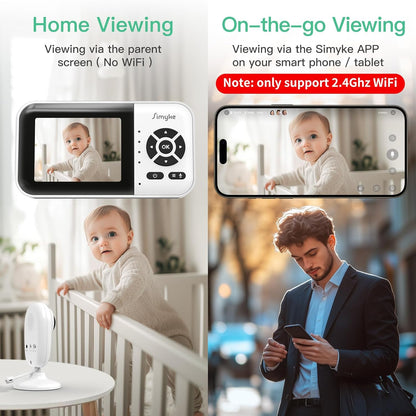 Smart Video Baby Monitor with Camera and Audio,Dual Mode,WiFi On/Off Switch,2.8inch Display,App,1080p Camera,1500ft Long Range,Night Vision,Feeding Clock,Temperature Detection,2-Way Talk