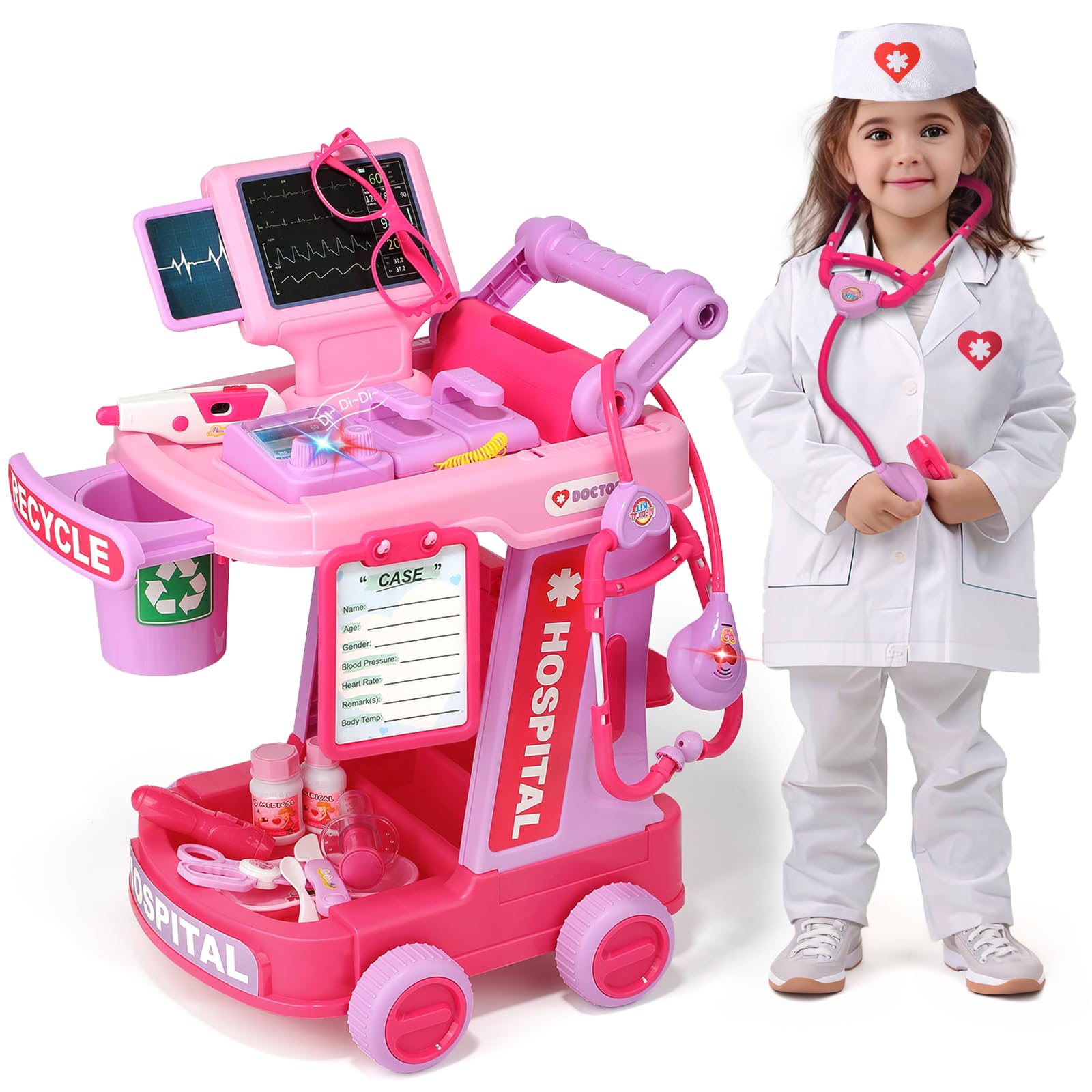 Liberry Toddlers Doctor Kit Toy for Girls Boys Ages 2 3 4 5, Pink