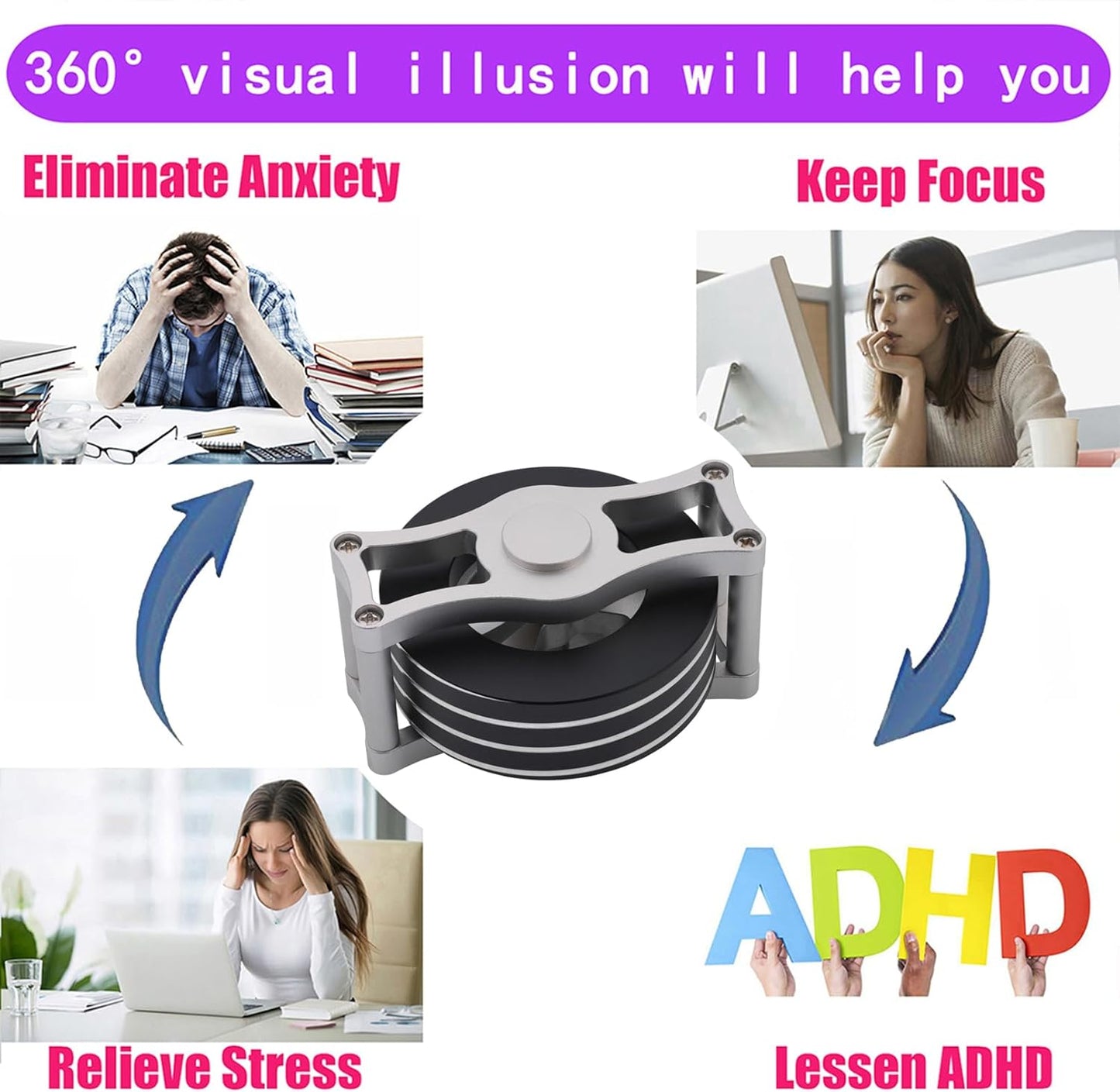 Desk-Kinetic-Toys Cool-Gadgets for Fidget: 20Mins Spinning-Tops, Cool-Stuff Figet Game for Adult Teen Children Kid, Optical-Illusion Stress Relief Gifts for Man Women Office School Home Christmas